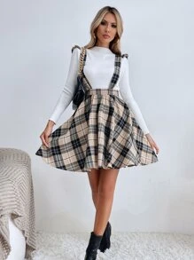 SHEIN Clasi Falda pichi con estampado de cuadros con diseño fruncido - Multicolor - Ver 4