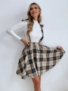 SHEIN Clasi Falda pichi con estampado de cuadros con diseño fruncido - Multicolor - Ver 5