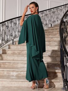 Modelyn Plant Embroidery Cloak Sleeve Dress - Dark Green - View 2