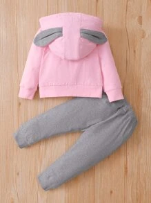 Bebé Pantalones deportivos con capucha de color combinado con estampado de letra con diseño de oreja 3D - Multicolor - Ver 2