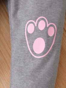 Bebé Pantalones deportivos con capucha de color combinado con estampado de letra con diseño de oreja 3D - Multicolor - Ver 4