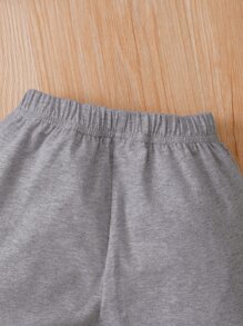 Bebé Pantalones deportivos con capucha de color combinado con estampado de letra con diseño de oreja 3D - Multicolor - Ver 5