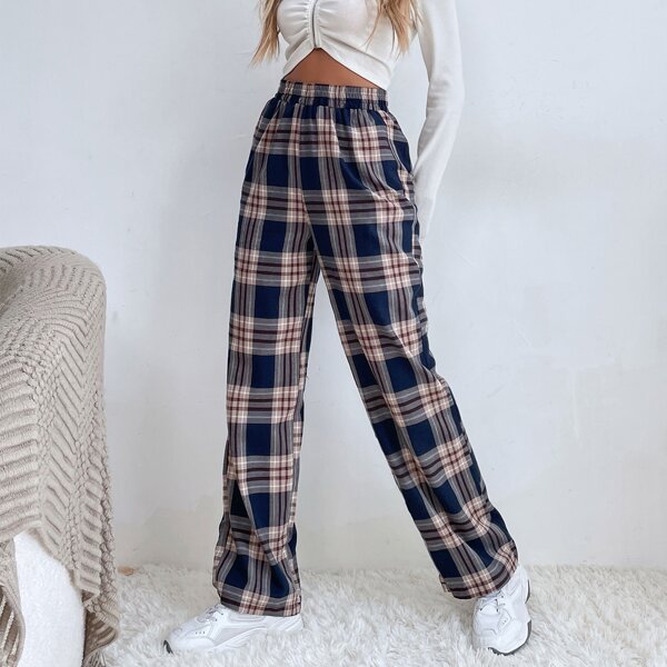 

Plaid Print Elastic Waist Pants, Multicolor