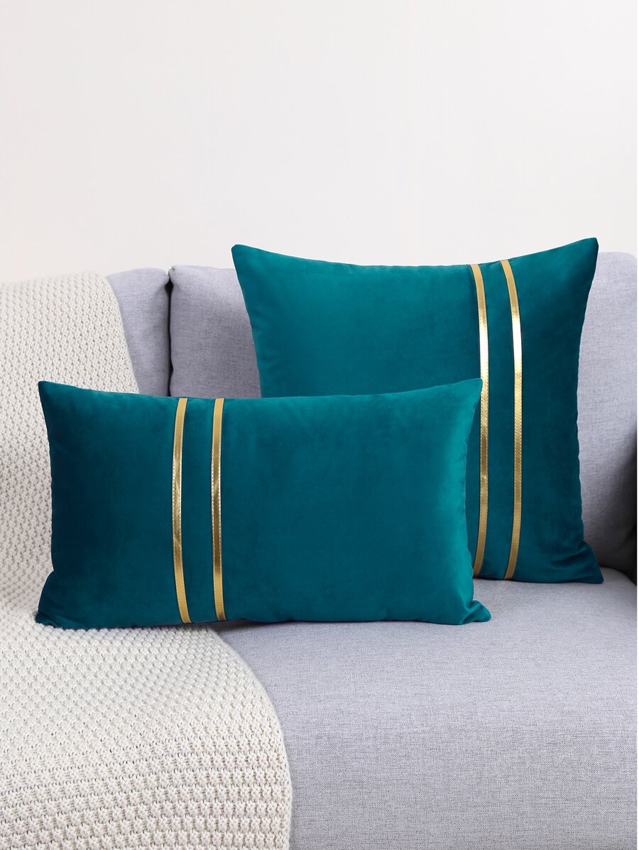 1PC Metallic Detail Cushion Cover Without Filler, Simple Throw Pillow Case, For Sofa, Living Room