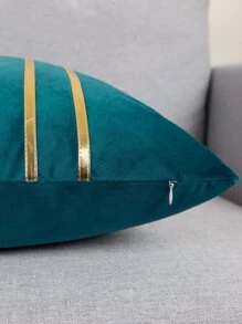 1PC Metallic Detail Cushion Cover Without Filler, Simple Throw Pillow Case, For Sofa, Living Room - Teal Blue - View 6