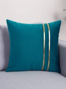 1PC Metallic Detail Cushion Cover Without Filler, Simple Throw Pillow Case, For Sofa, Living Room - Teal Blue - View 5