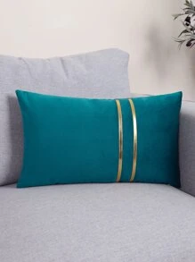 1PC Metallic Detail Cushion Cover Without Filler, Simple Throw Pillow Case, For Sofa, Living Room - Teal Blue - View 9