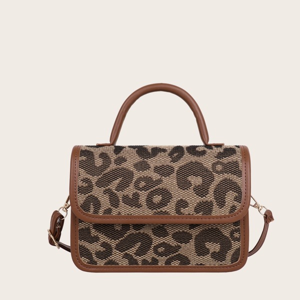 

Leopard Pattern Flap Square Bag, Brown