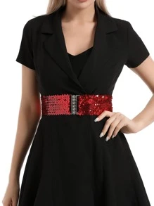 Sequin Decor Belt - Red - View 1