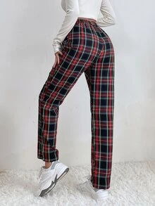 Tartan Print Elastic Waist Trousers - Multicolor - View 2