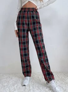 Tartan Print Elastic Waist Trousers - Multicolor - View 5
