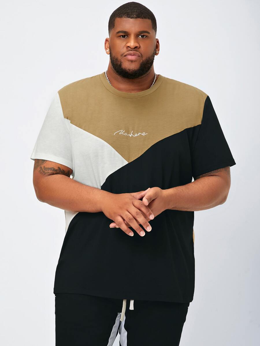 Manfinity Men Plus Letter Graphic Cut And Sew Tee - Multicolor - View 1