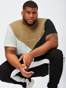 Manfinity Men Plus Letter Graphic Cut And Sew Tee - Multicolor - View 5