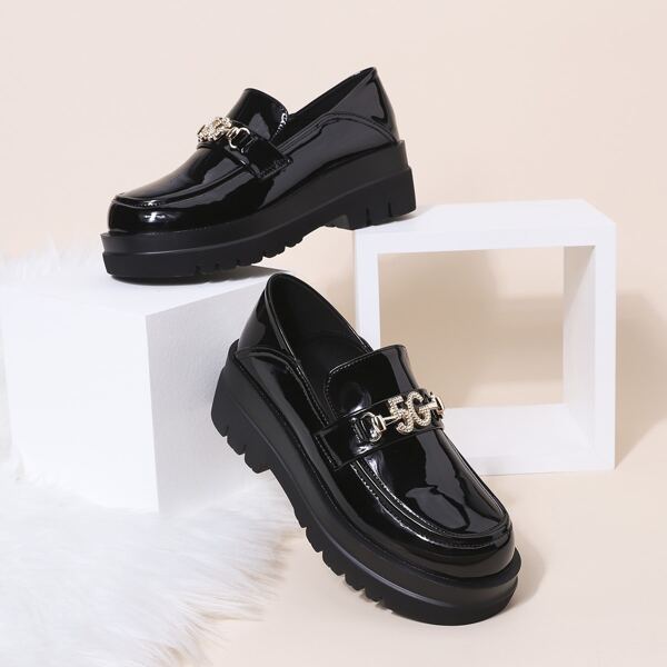 

Metal Decor Flatform Loafers, Black