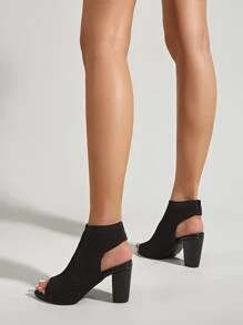 Giày cao gót hở mũi cut-out tối giản, màu đen thanh lịch Giày bốt sandal khối màu rỗng cho nữ - màu đen - Xem 3
