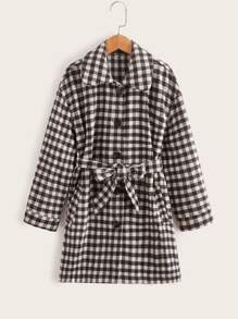 Áo bành tô cho cô gái Thắt lưng Nút phía trước Kẻ sọc Giải trí - Nhiều màu - Xem 1