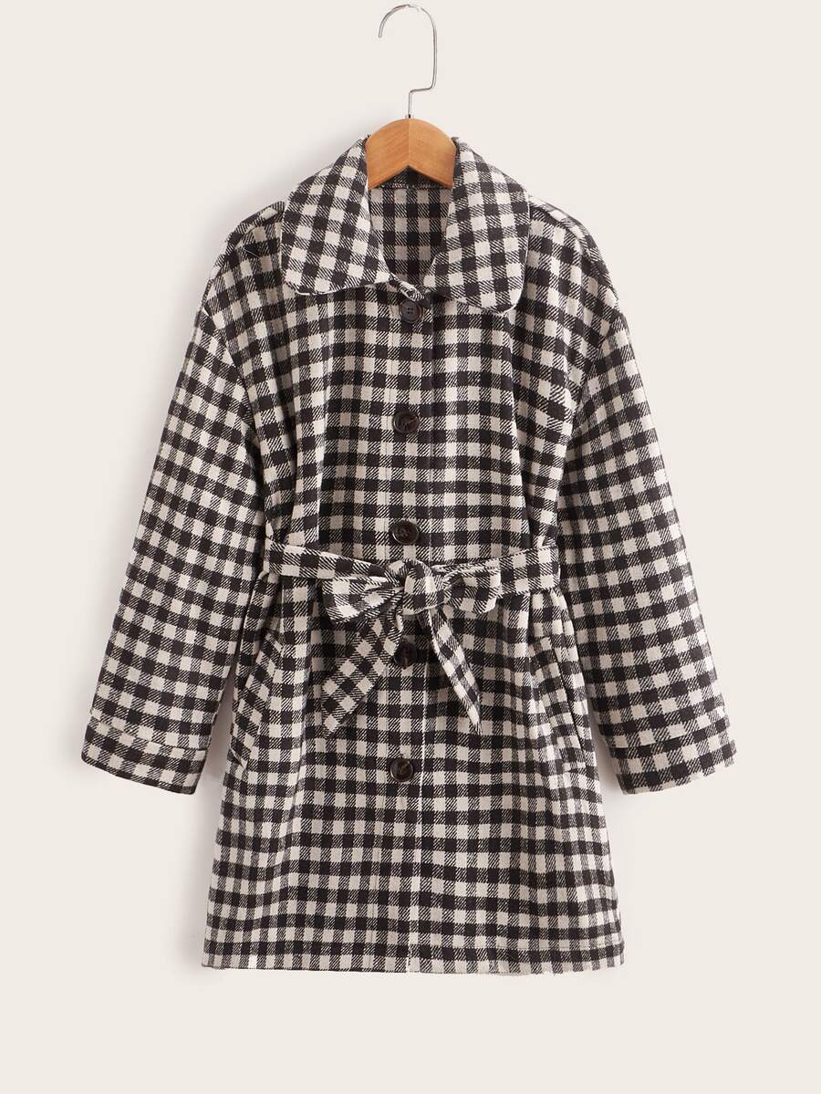 Áo bành tô cho cô gái Thắt lưng Nút phía trước Kẻ sọc Giải trí - Nhiều màu - Xem 1