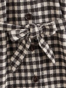 Áo bành tô cho cô gái Thắt lưng Nút phía trước Kẻ sọc Giải trí - Nhiều màu - Xem 3