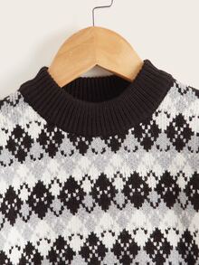 小男童菱形印花套頭毛衣 - 彩色 - 查看 4