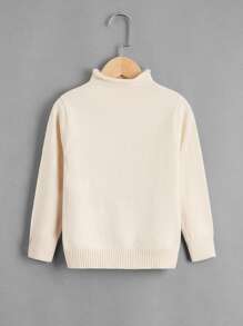 Em bé Con trai Áo cao cổ Chất rắn Áo chui đầu Áo len - Màu be - Xem 1