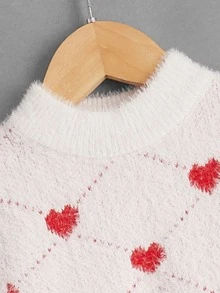 Toddler Girls Heart Pattern Fuzzy Jumper Dress - Red and White - View 3