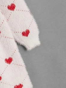 Toddler Girls Heart Pattern Fuzzy Jumper Dress - Red and White - View 4