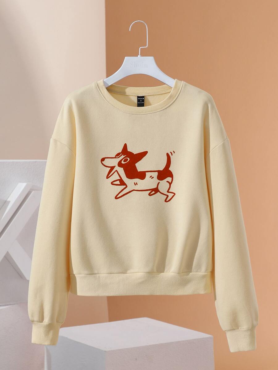 Seanyboydraws Cartoon Graphic Drop Shoulder Pullover - Apricot - View 1