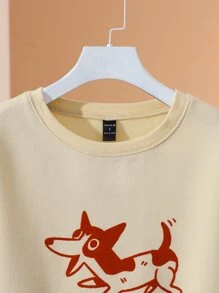 Seanyboydraws Cartoon Graphic Drop Shoulder Pullover - Apricot - View 4