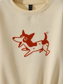 Seanyboydraws Cartoon Graphic Drop Shoulder Pullover - Apricot - View 5