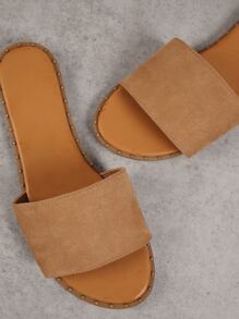 絎縫一腳蹬涼鞋 - 駝色 - 查看 3