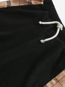 SHEIN 少年男孩格紋拼接馬和人物刺繡運動衫和運動長褲 - 黑色 - 查看 3