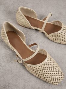 編織紋平底鞋 - 卡其色 - 查看 2