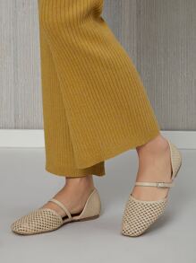 編織紋平底鞋 - 卡其色 - 查看 3