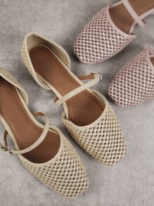 編織紋平底鞋 - 卡其色 - 查看 4