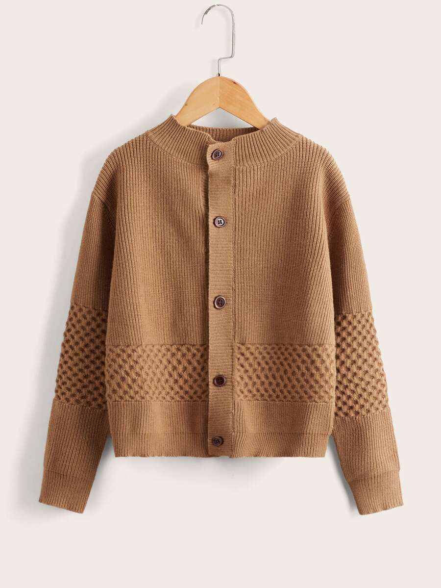 SHEIN Boys Drop Shoulder Cardigan - Camel - View 1