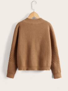 SHEIN Boys Drop Shoulder Cardigan - Camel - View 2