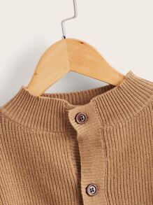SHEIN Boys Drop Shoulder Cardigan - Camel - View 4