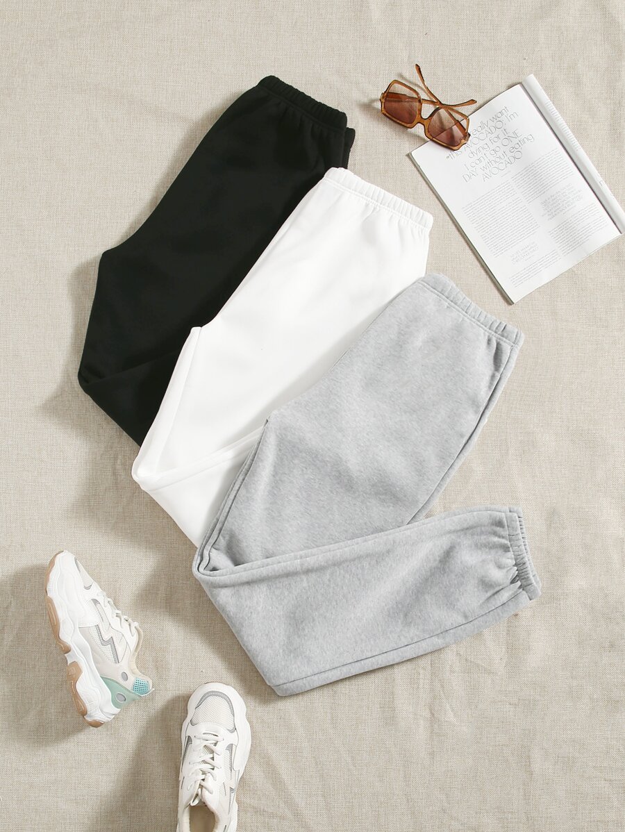 SHEIN EZwear 3pcs Solid Elastic Waist Joggers - Multicolor - View 1