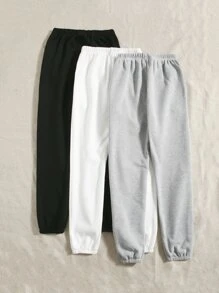 SHEIN EZwear 3pcs Solid Elastic Waist Joggers - Multicolor - View 2
