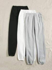 SHEIN EZwear 3pcs Solid Elastic Waist Joggers - Multicolor - View 5