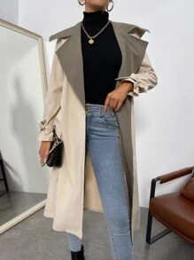 Chiquease Áo khoác ngoài nữ Thắt lưng Khối Màu Giải trí - Màu be - Xem 1