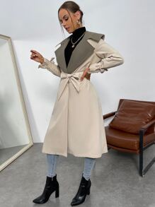Chiquease Áo khoác ngoài nữ Thắt lưng Khối Màu Giải trí - Màu be - Xem 3