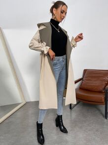 Chiquease Áo khoác ngoài nữ Thắt lưng Khối Màu Giải trí - Màu be - Xem 5