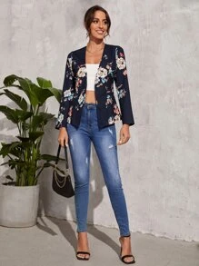 花卉圖案開門襟西裝外套 - 彩色 - 查看 4