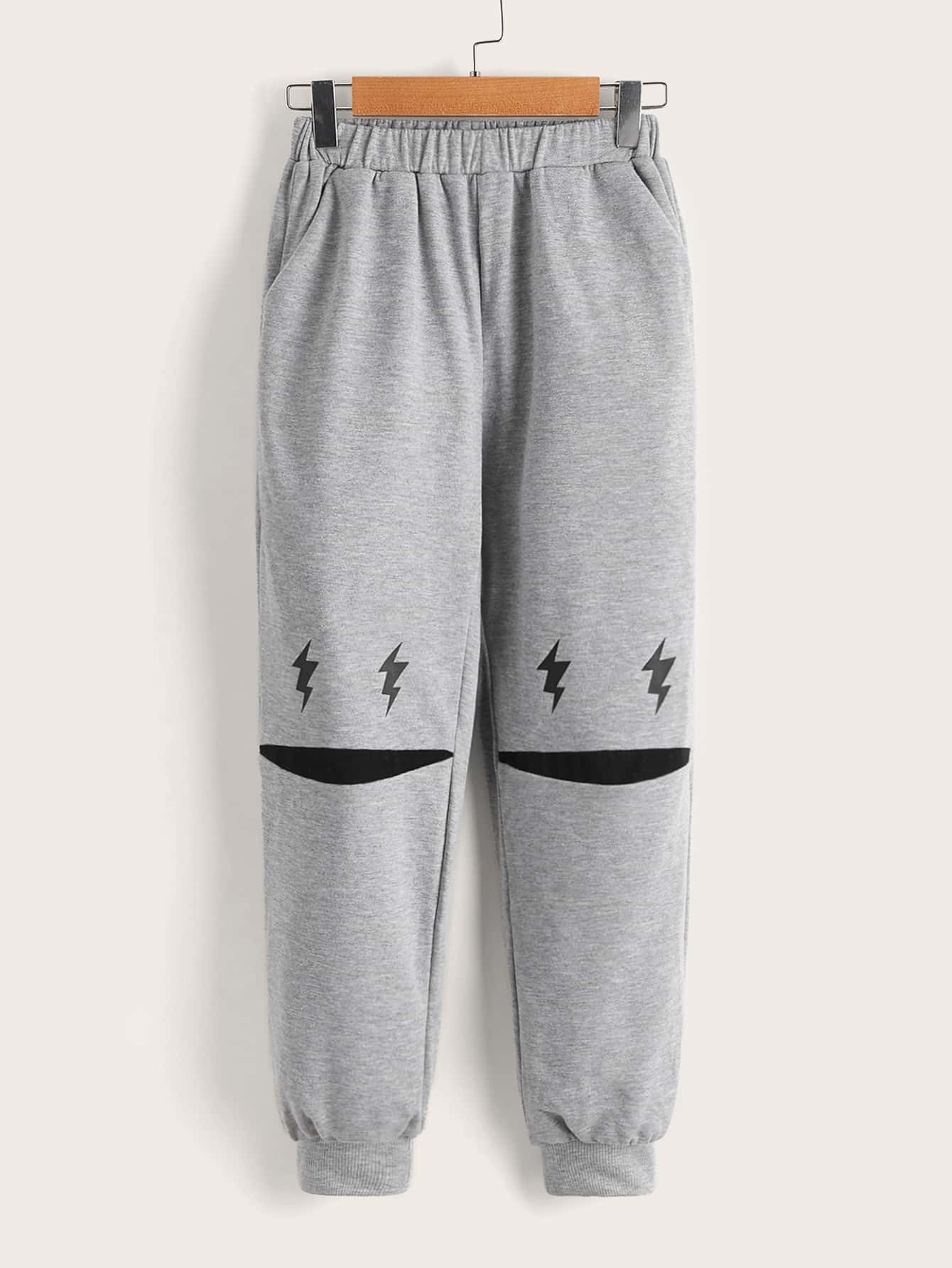 SHEIN 女孩閃電圖案彈性腰帶衛褲 - 淺灰色 - 查看 1