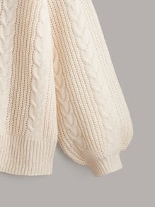 SHEIN LUNE 大码女式纯色 V 领单排扣长袖休闲百搭开衫，适合通勤和户外，秋冬季 - 米色 - 查看 3