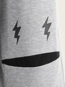 SHEIN 女孩閃電圖案彈性腰帶衛褲 - 淺灰色 - 查看 3