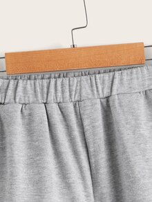 SHEIN 女孩閃電圖案彈性腰帶衛褲 - 淺灰色 - 查看 4