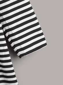 SHEIN Frenchy Plus Striped Print Heart Patch Detail Tee Dress - Black and White - View 3