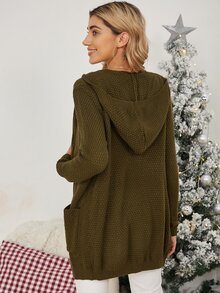 AAmilife Double Pocket Hooded Cardigan - Army Green - View 2